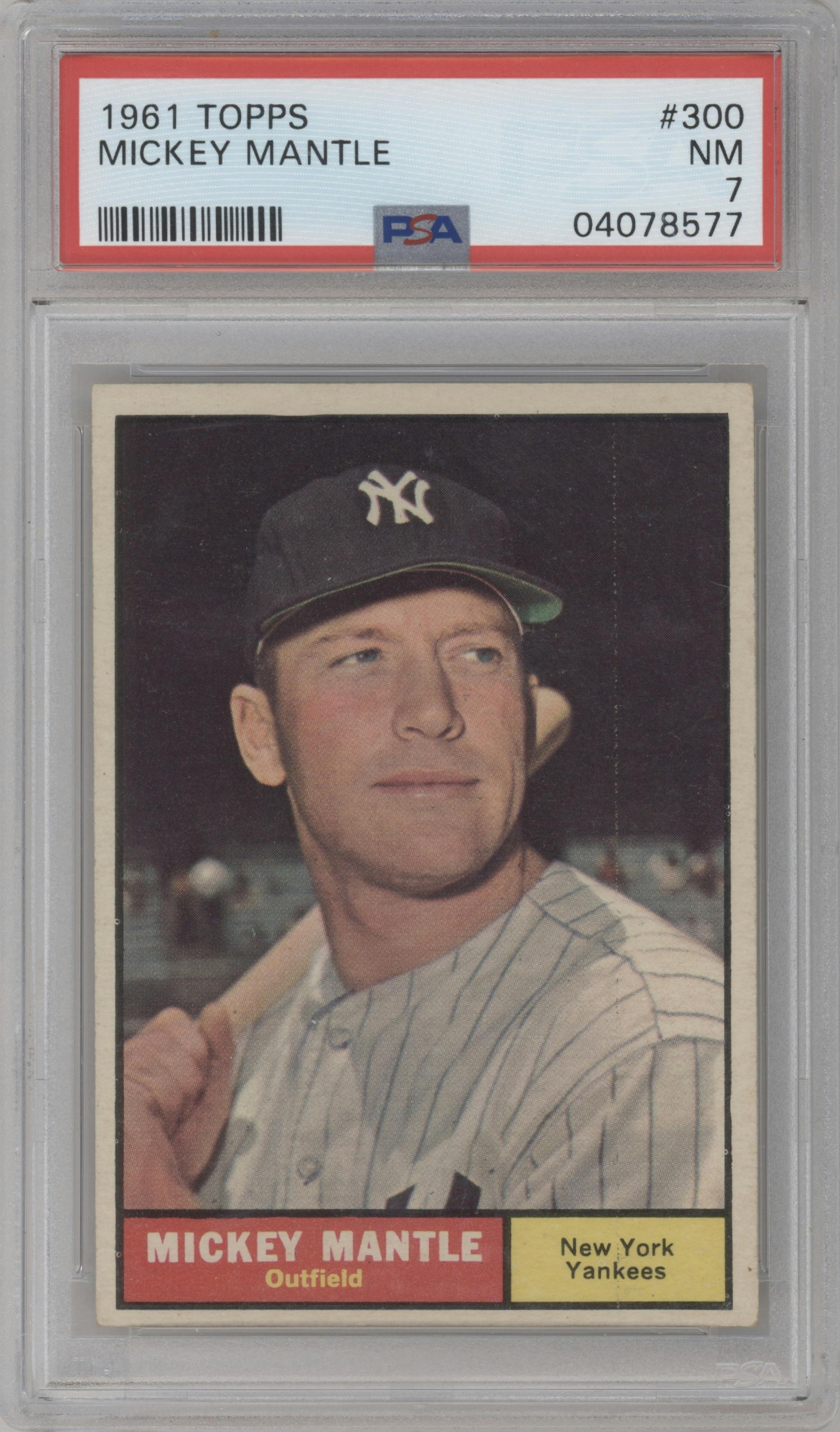 Mickey Mantle from the 1961 Topps set graded by PSA and given an overall grade of 7.