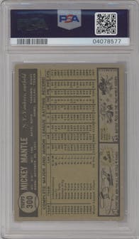 Mickey Mantle from the 1961 Topps set graded by PSA and given an overall grade of 7.