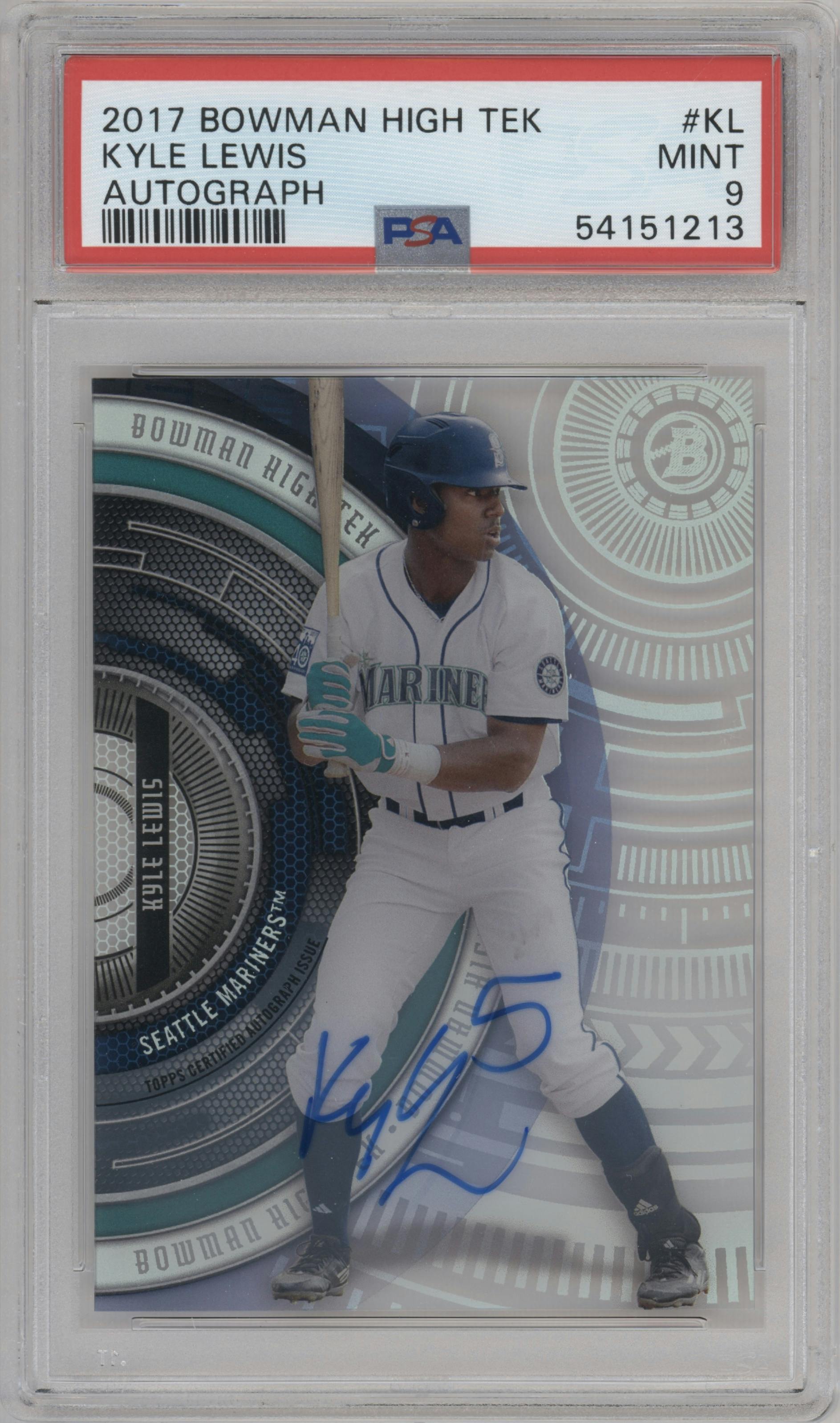 Kyle Lewis from the 2017 Bowman High Tek set graded by PSA and given an overall grade of 9.