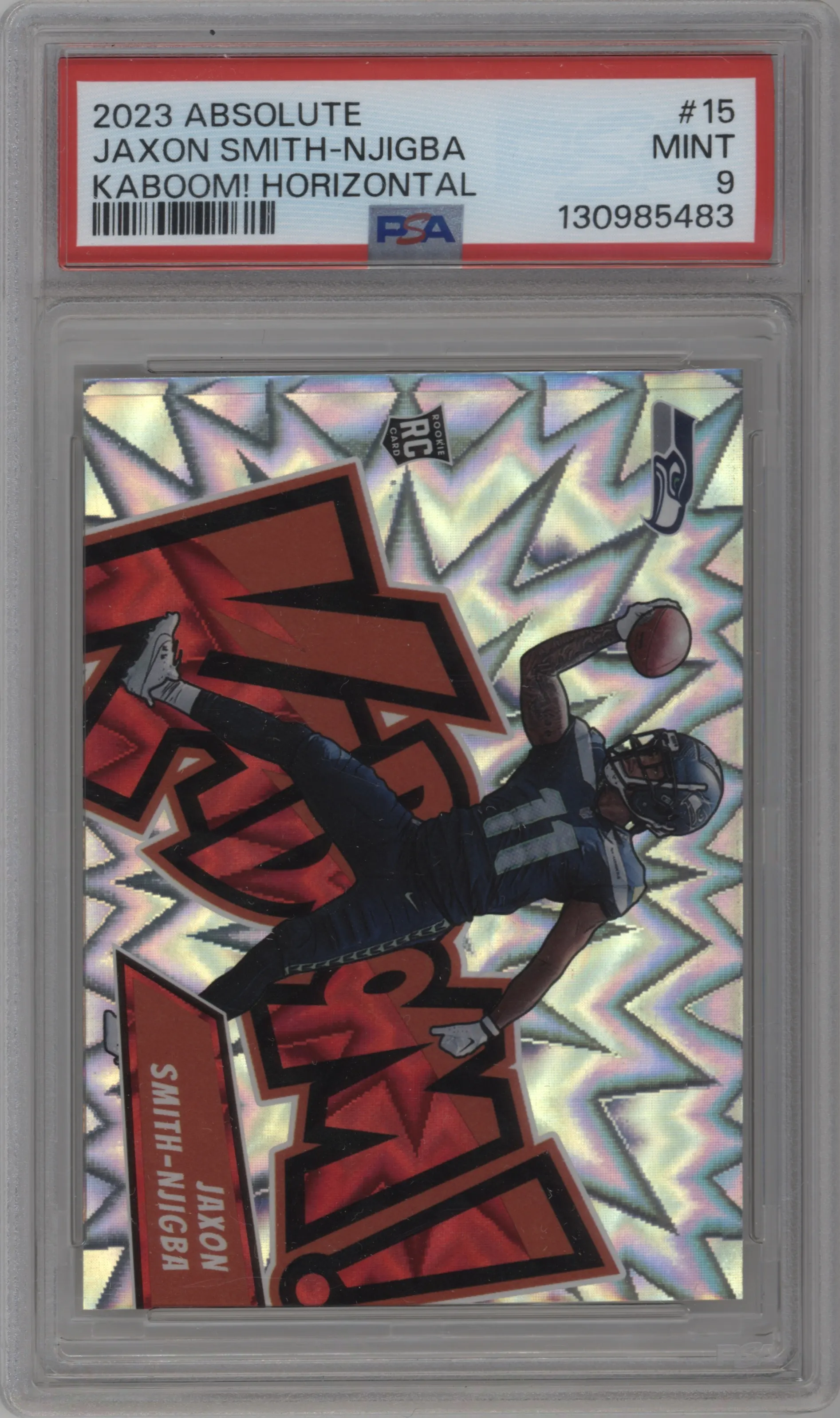 Jaxon Smith-Njigba from the 2023 Panini Absolute set graded by PSA and given an overall grade of 9.