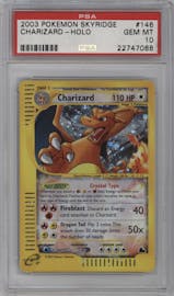 Charizard from the 2003 Pokemon E-CARD set graded by PSA and given an overall grade of 10.