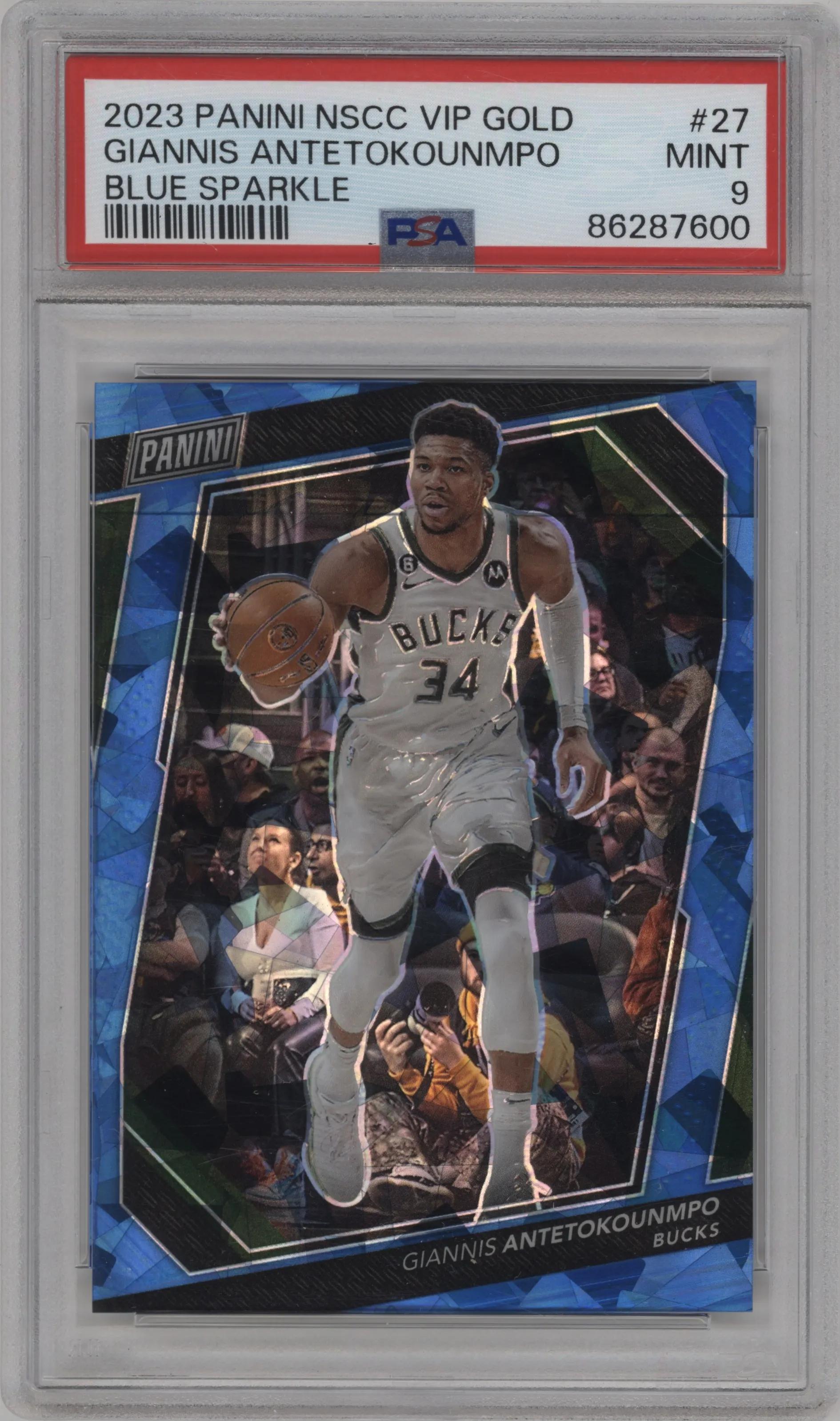 2023 Panini The National VIP Gold Packs Giannis Antetokounmpo Blue Sparkle PSA 9