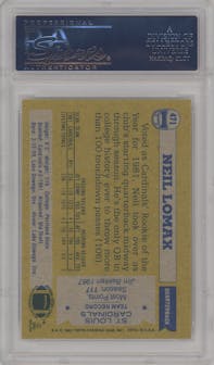 Neil Lomax from the 1982 Topps set graded by PSA and given an overall grade of 9.
