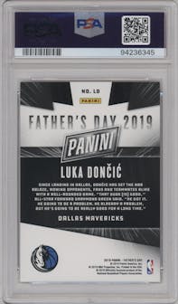 Luka Doncic from the 2019 Panini Father’s Day Multi-Sport set featuring a Holofoil parallel graded by PSA and given an overall grade of 10.