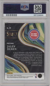 Jalen Duren from the 2022-23 Panini Select set featuring a Gold Prizm parallel graded by PSA and given an overall grade of 9.