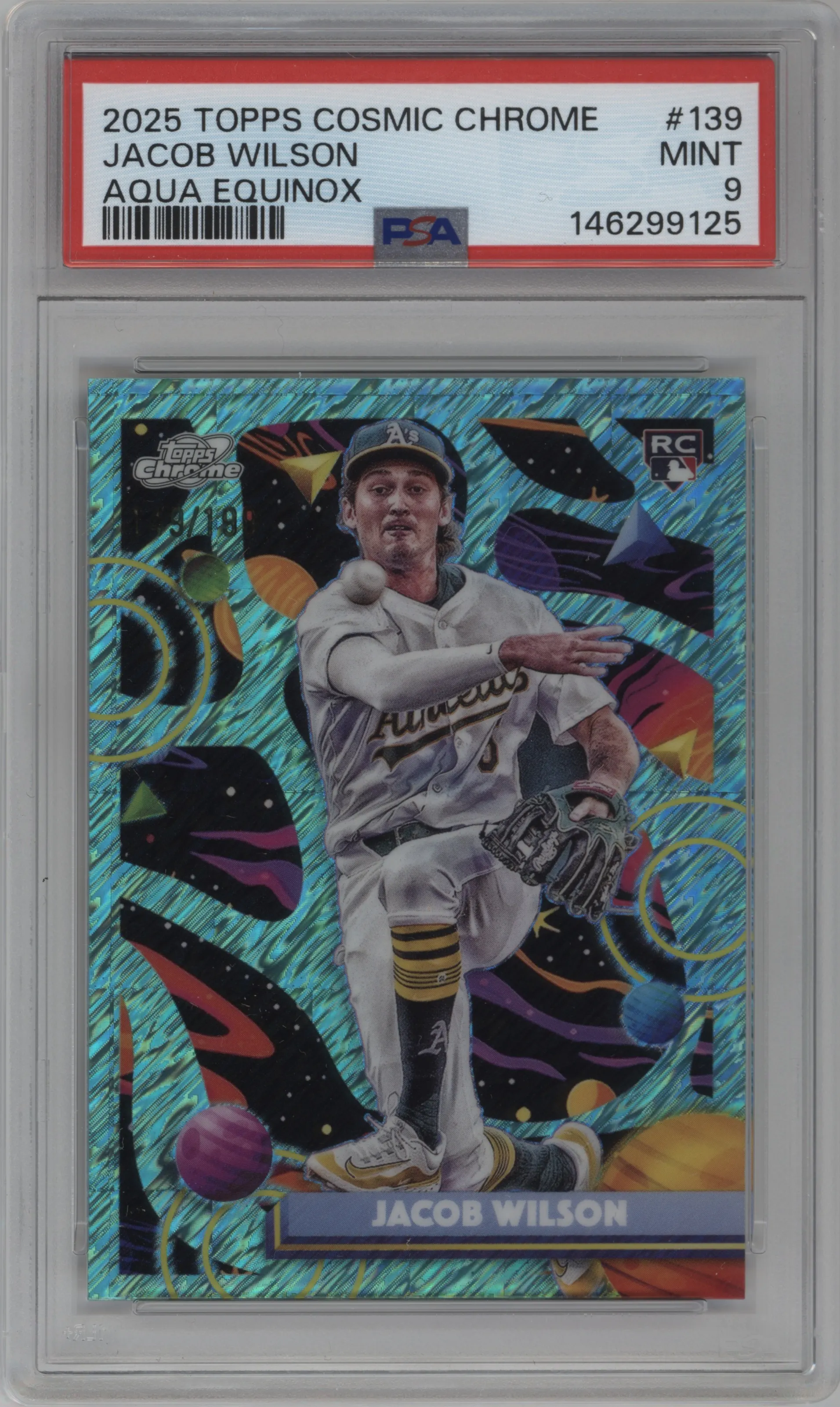 2025 Topps Chrome Cosmic Jacob Wilson Aqua Equinox Refractor #139 PSA 9