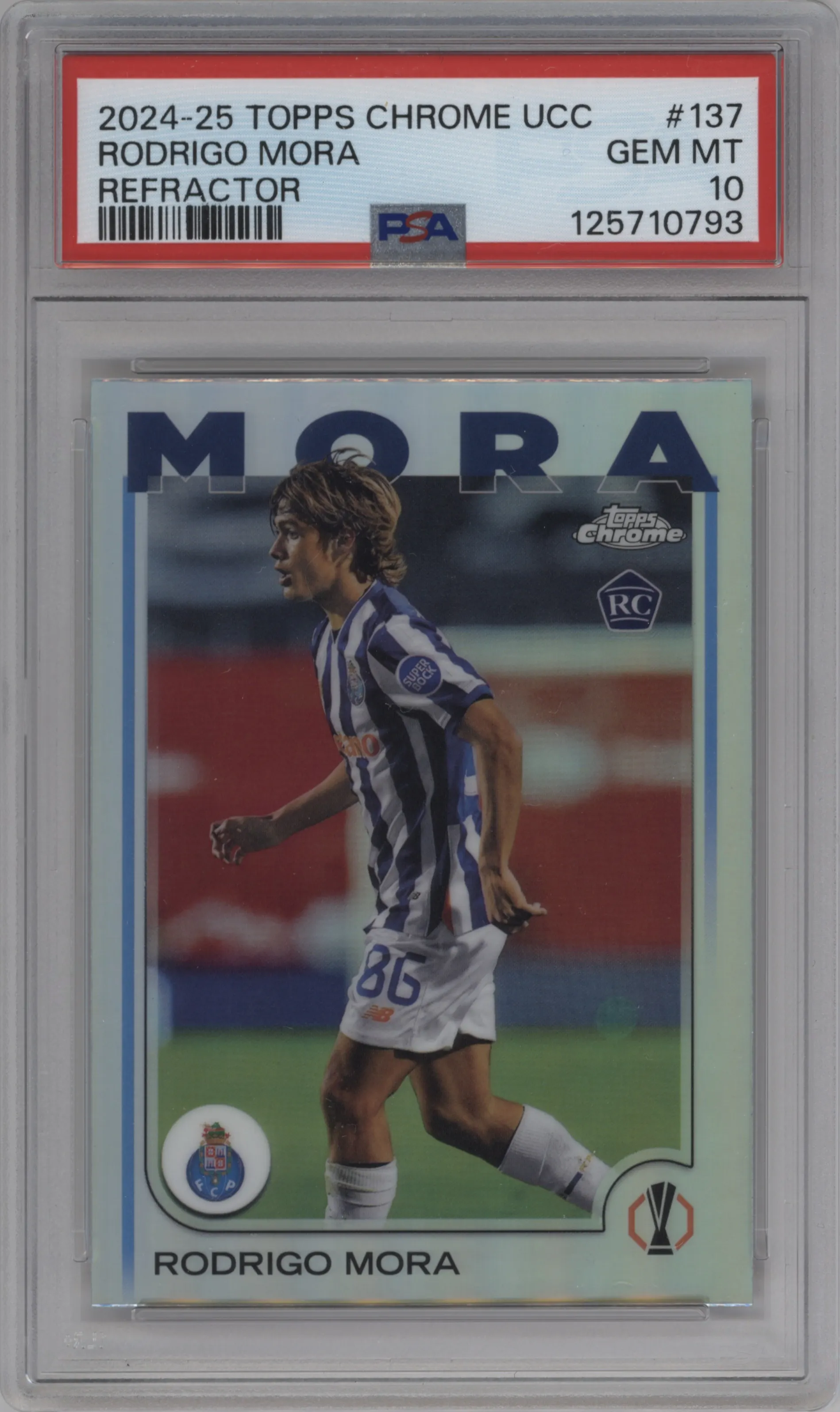 2024 Topps Chrome UEFA Club Competitions Rodrigo Mora Refractor #137 PSA 10