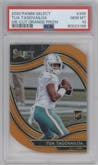 Tua Tagovailoa from the 2020 Panini Select set featuring a Die-Cut Orange parallel graded by PSA and given an overall grade of 10.