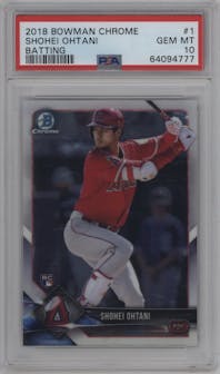 Shohei Ohtani from the 2018 Bowman Chrome set graded by PSA and given an overall grade of 10.