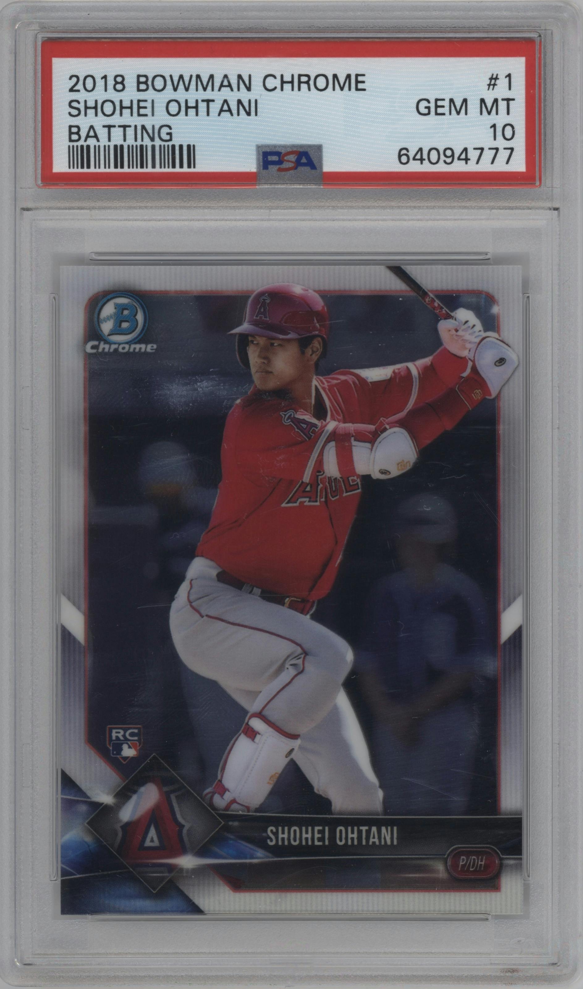 Shohei Ohtani from the 2018 Bowman Chrome set graded by PSA and given an overall grade of 10.