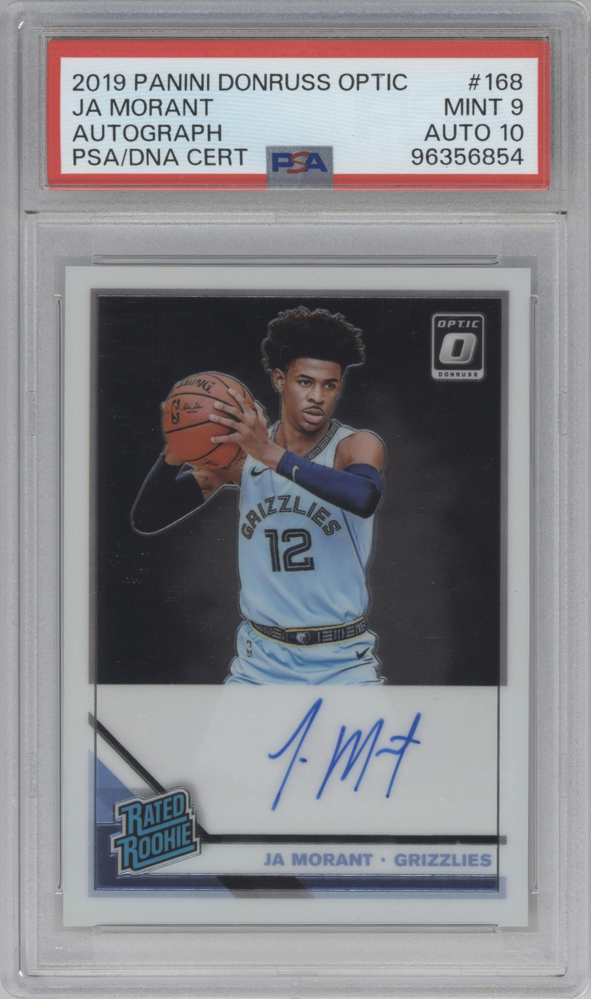 Ja Morant from the 2019-20 Panini Donruss Optic set graded by PSA and given an overall grade of 9.