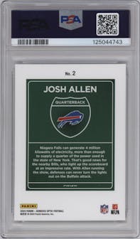 Josh Allen from the 2024 Donruss Optic set graded by PSA and given an overall grade of 10.