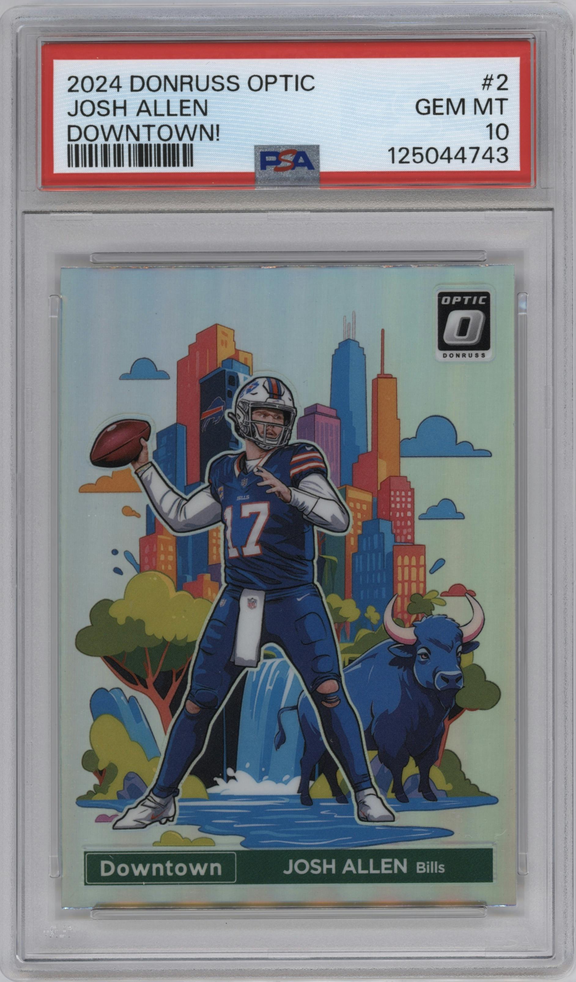 Josh Allen from the 2024 Donruss Optic set graded by PSA and given an overall grade of 10.