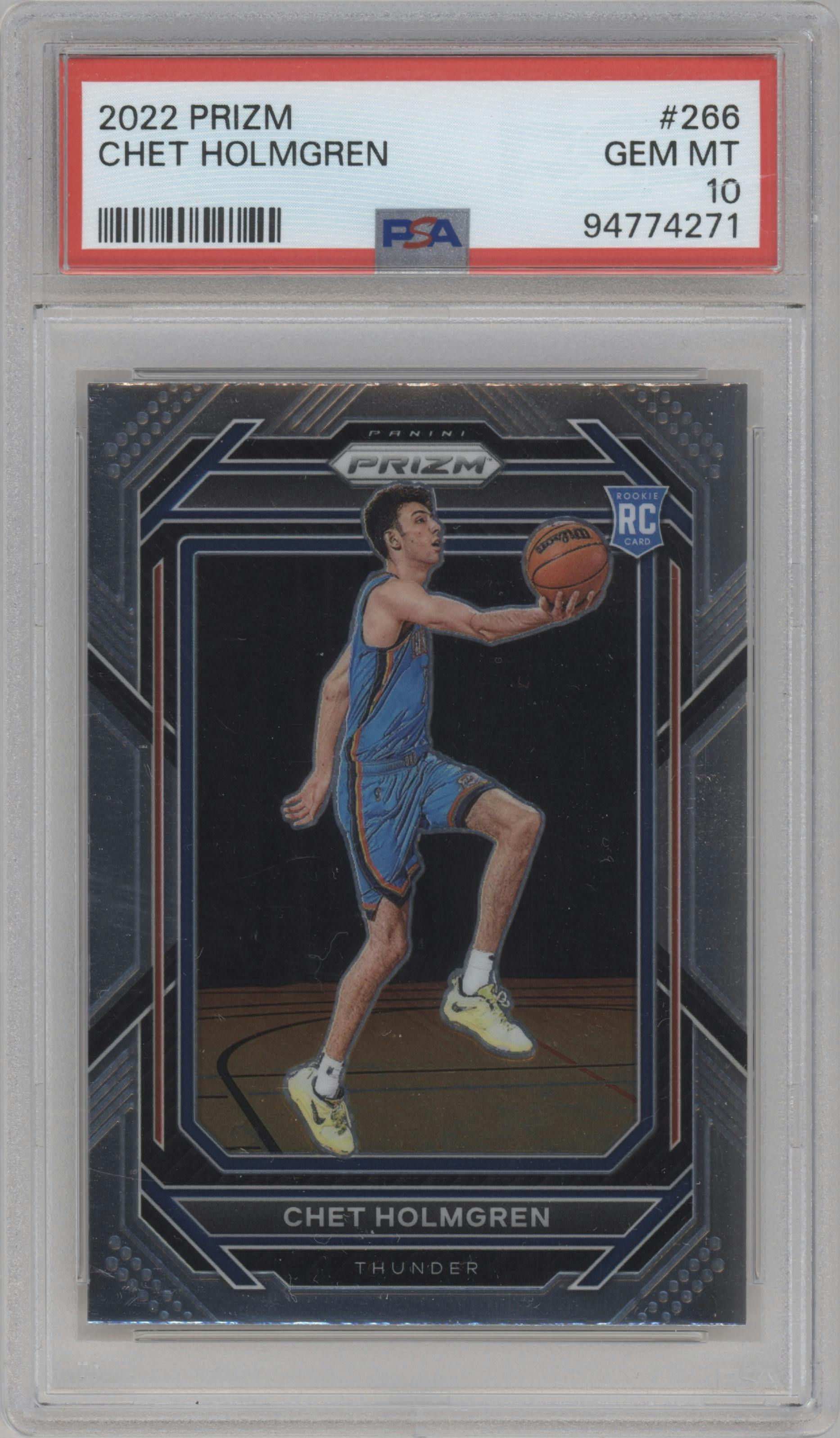Chet Holmgren from the 2022-23 Panini Prizm  set graded by PSA and given an overall grade of 10.