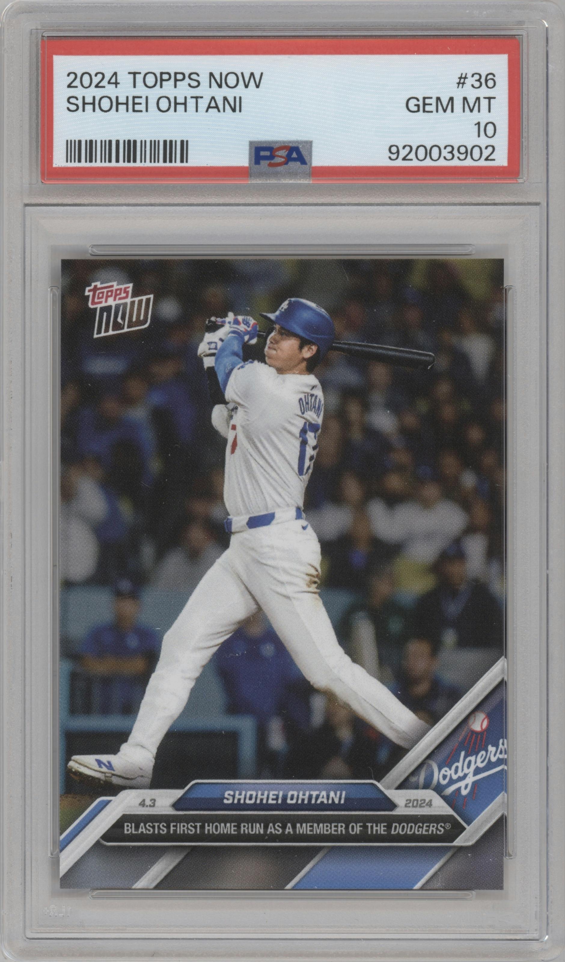 Shohei Ohtani from the 2024 Topps Now set graded by PSA and given an overall grade of 10.