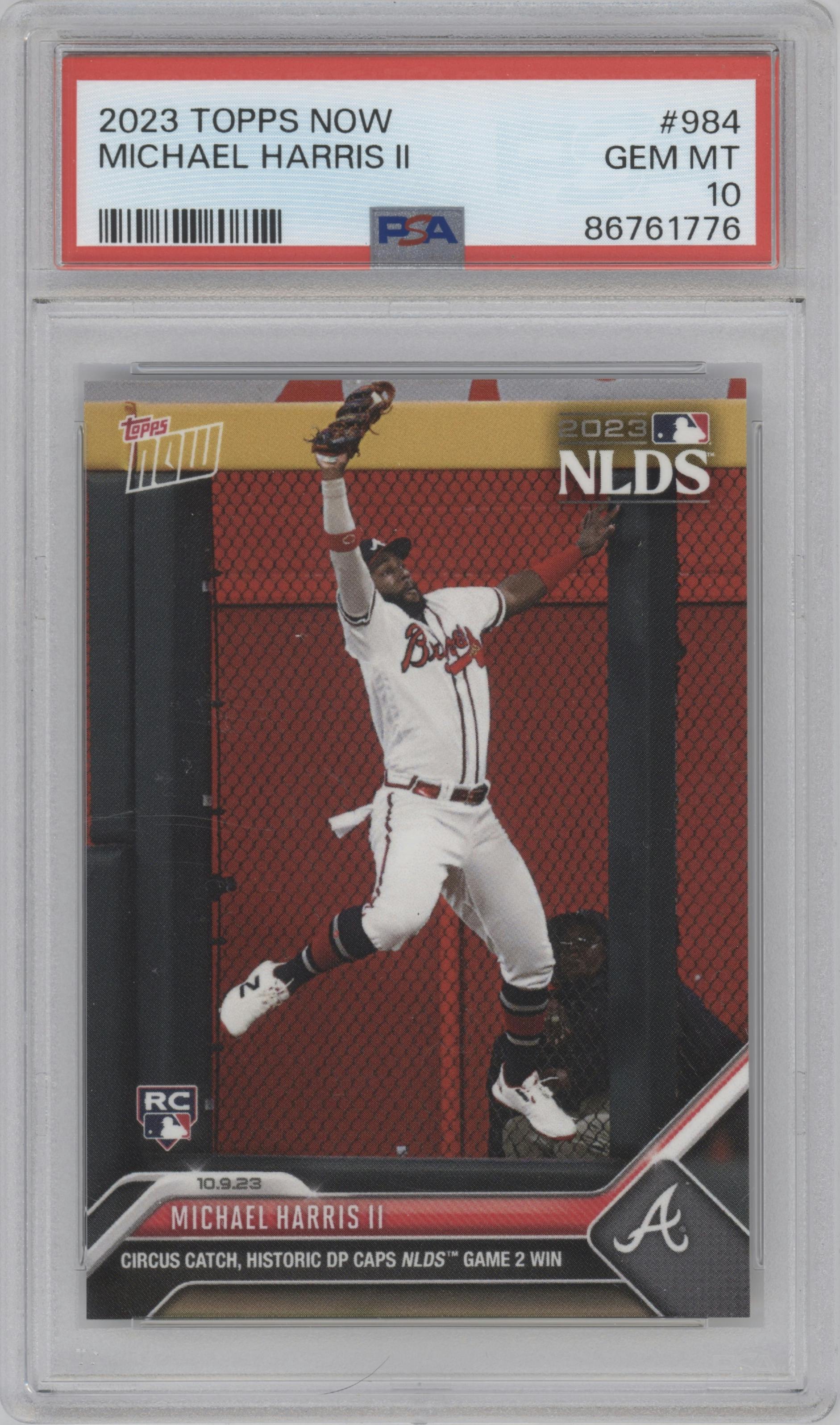 Michael Harris II from the 2023 Topps Now set graded by PSA and given an overall grade of 10.