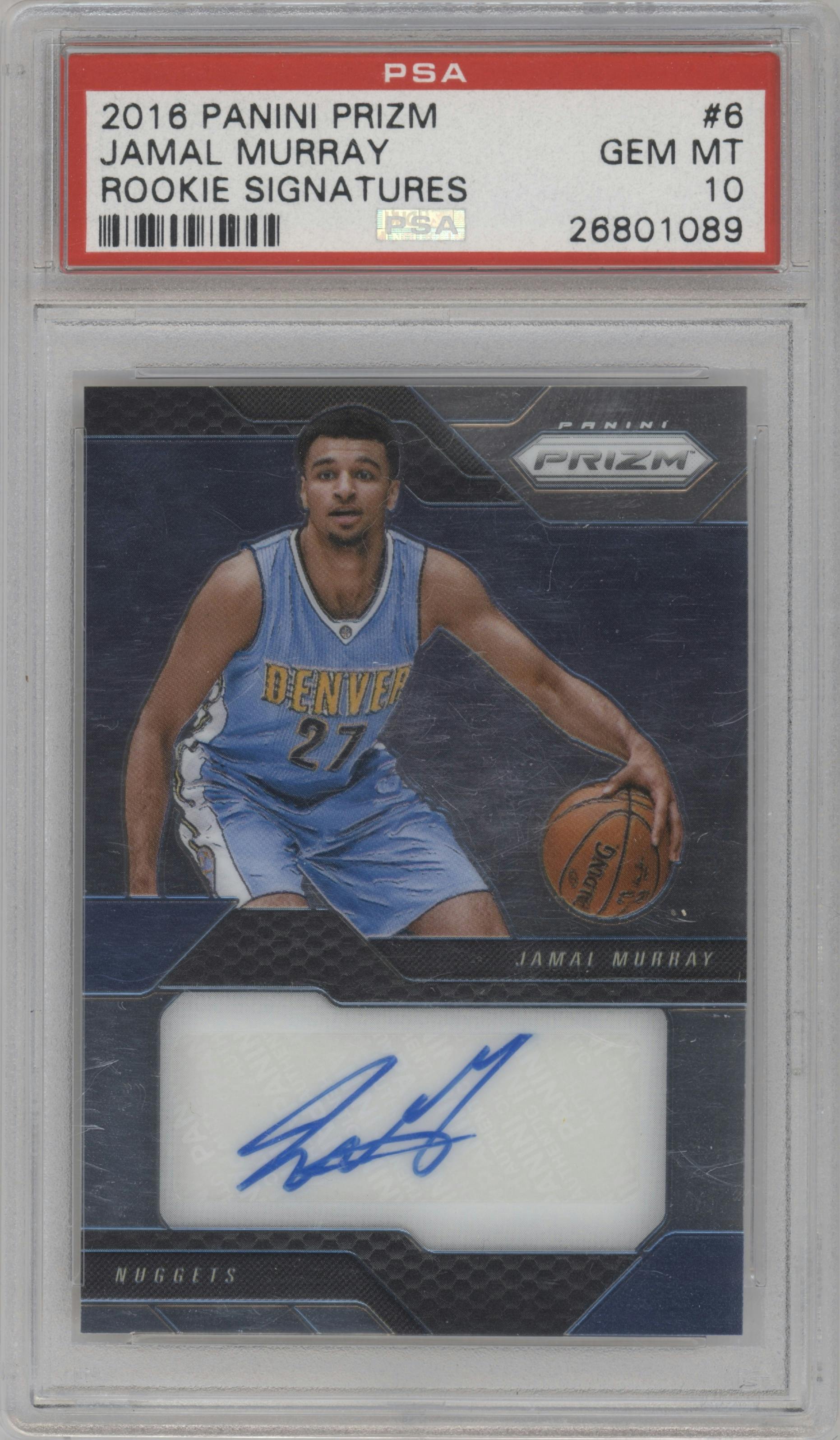 Jamal Murray from the 2016-17 Panini Prizm  set graded by PSA and given an overall grade of 10.