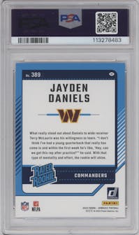 Jayden Daniels from the 2024 Donruss set graded by PSA and given an overall grade of 10.