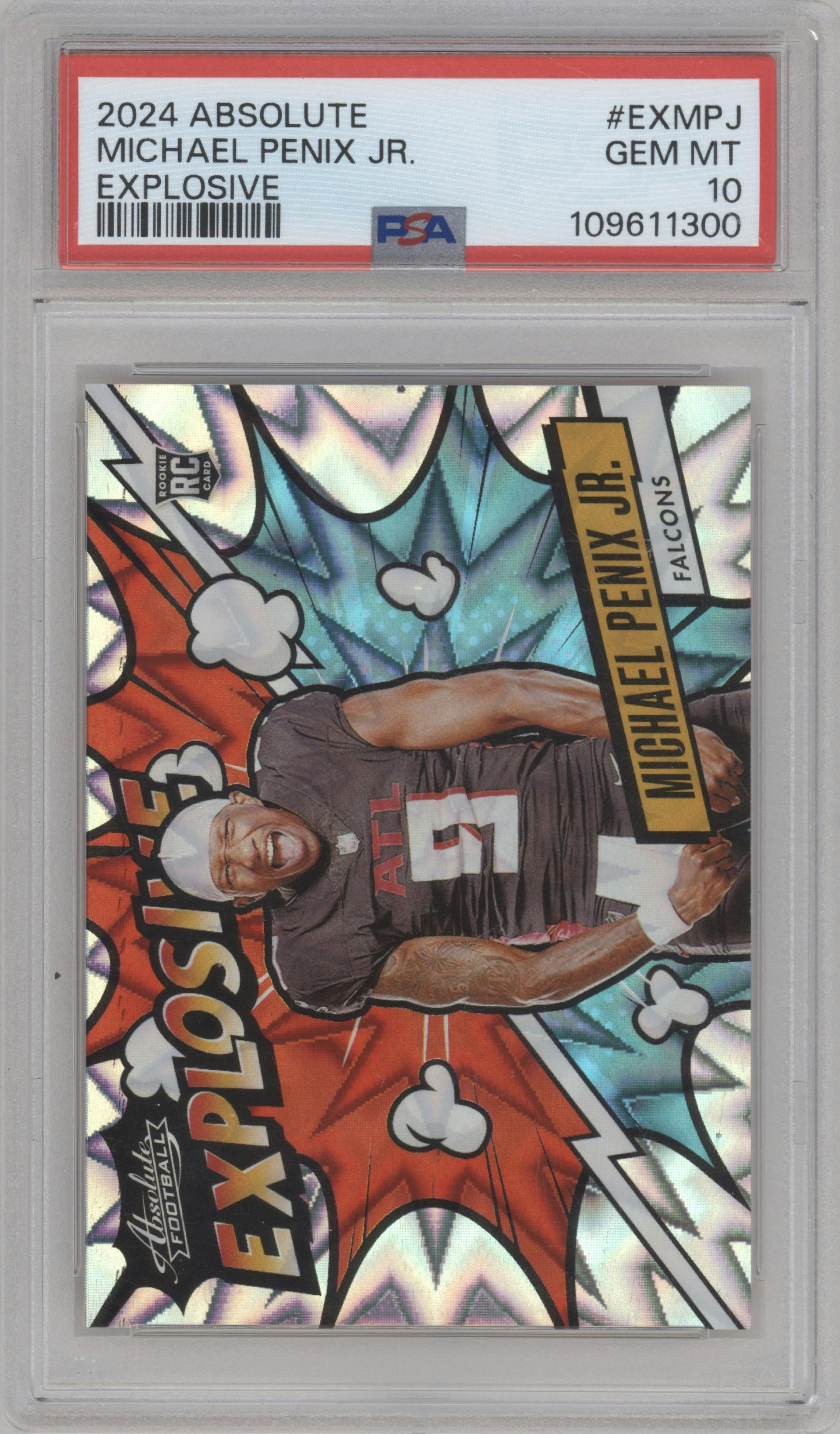 Michael Penix Jr. from the 2024 Panini Absolute set graded by PSA and given an overall grade of 10.