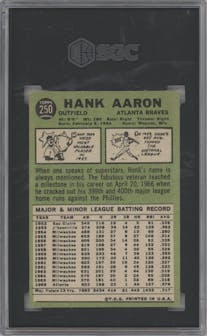 Hank Aaron from the 1967 Topps set graded by SGC and given an overall grade of 5.5.