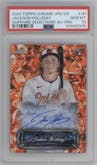 Jackson Holliday  from the 2024 Topps Chrome Update Sapphire Edition set featuring a Orange Refractor parallel graded by PSA and given an overall grade of 10.