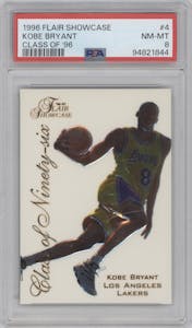 Kobe Bryant from the 1996-97 Flair Showcase  set graded by PSA and given an overall grade of 8.