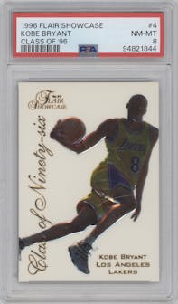 Kobe Bryant from the 1996-97 Flair Showcase  set graded by PSA and given an overall grade of 8.