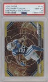 Jonathan Taylor from the 2023 Panini Prizm set featuring a Gold parallel graded by PSA and given an overall grade of 10.