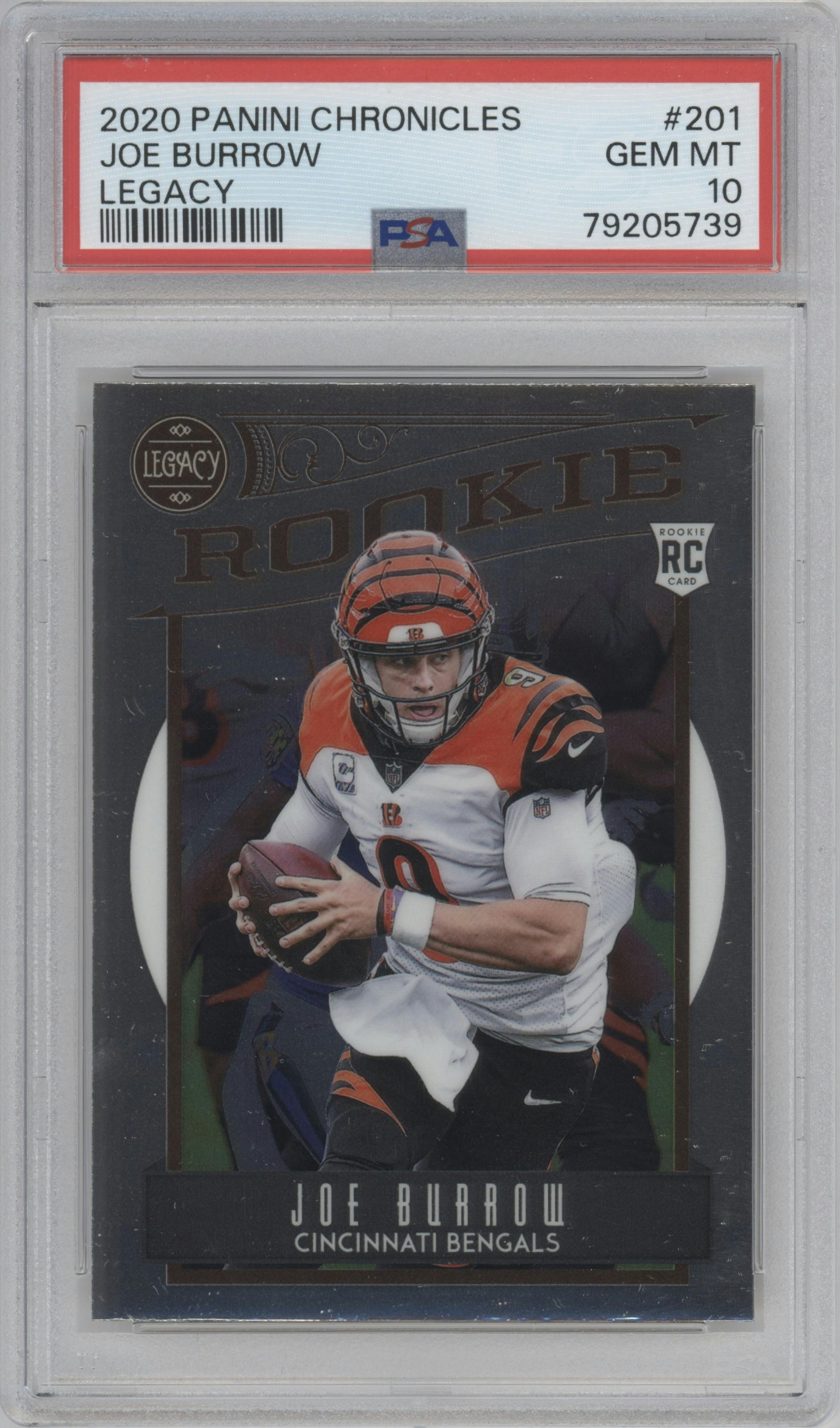 Joe Burrow from the 2020 Panini Chronicles set graded by PSA and given an overall grade of 10.