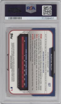 Austin Riley from the 2015 Bowman Draft set featuring a Black Asia Refractor parallel graded by PSA and given an overall grade of 9.