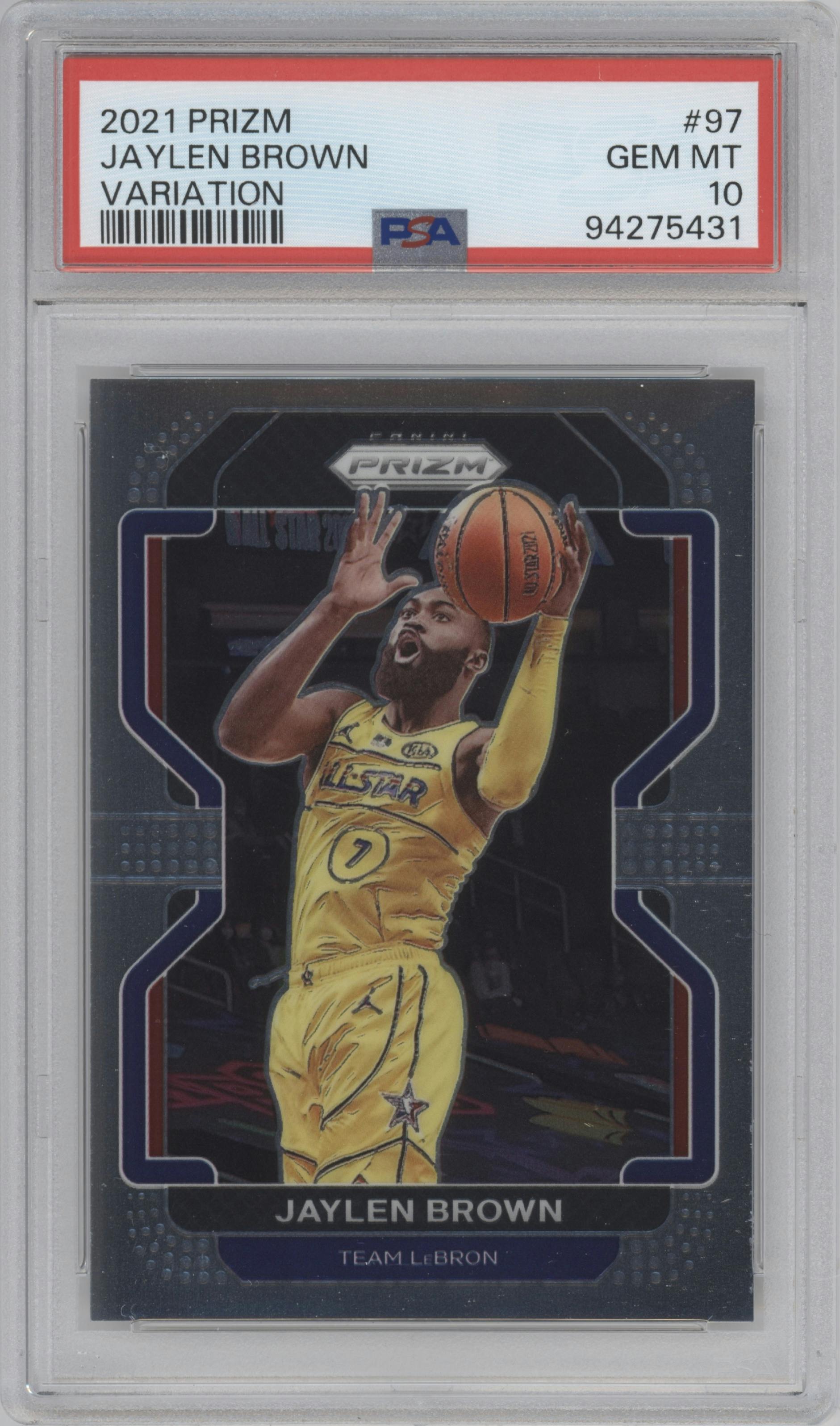 Jaylen Brown from the 2021-22 Panini Prizm  set graded by PSA and given an overall grade of 10.