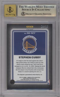 Stephen Curry from the 2022-23 Panini Donruss Optic  set featuring a Gold parallel graded by Beckett and given an overall grade of 9.5.