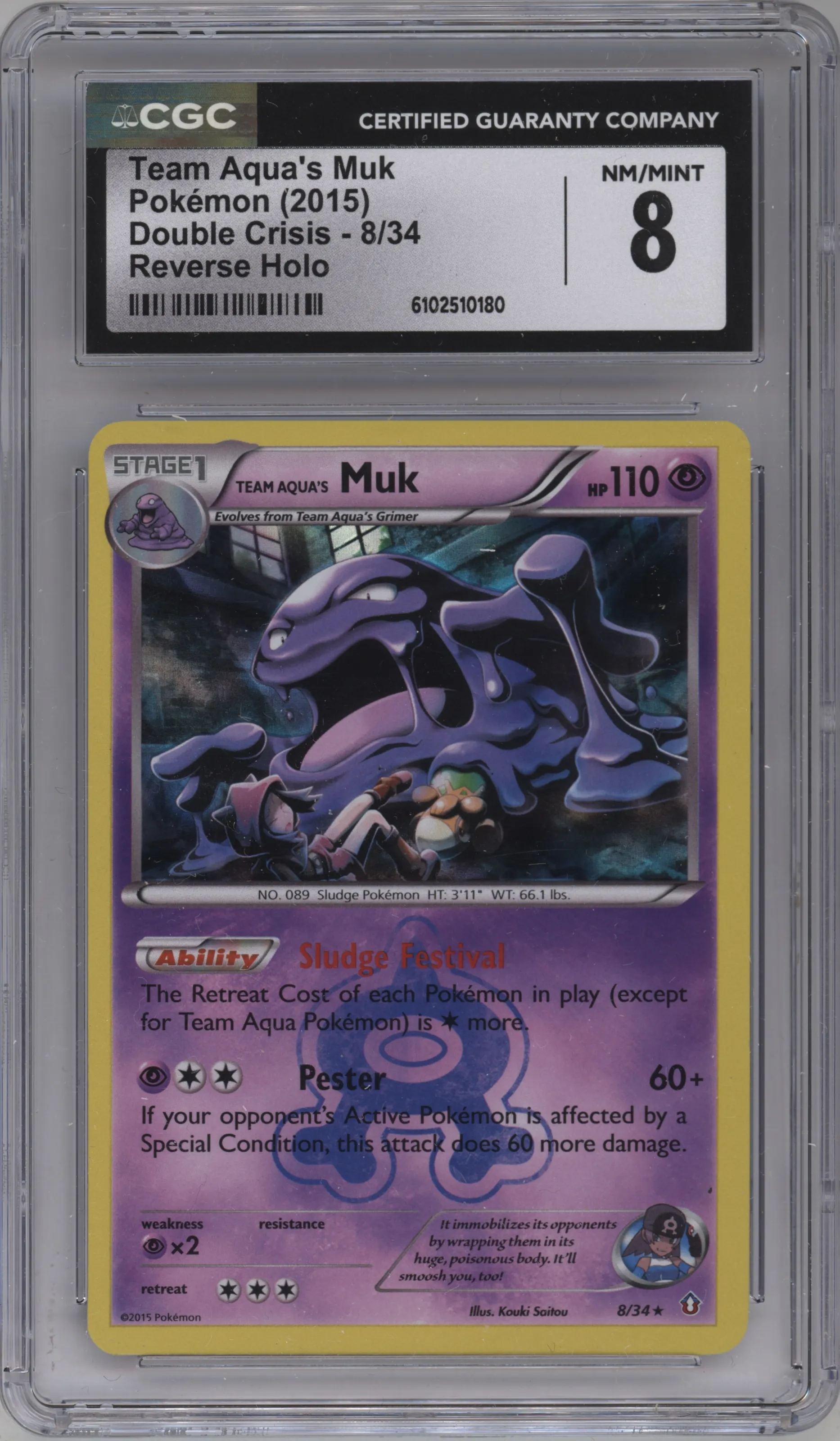 2015 Pokemon XY Double Crisis Team Aqua's Muk #8 CGC 8
