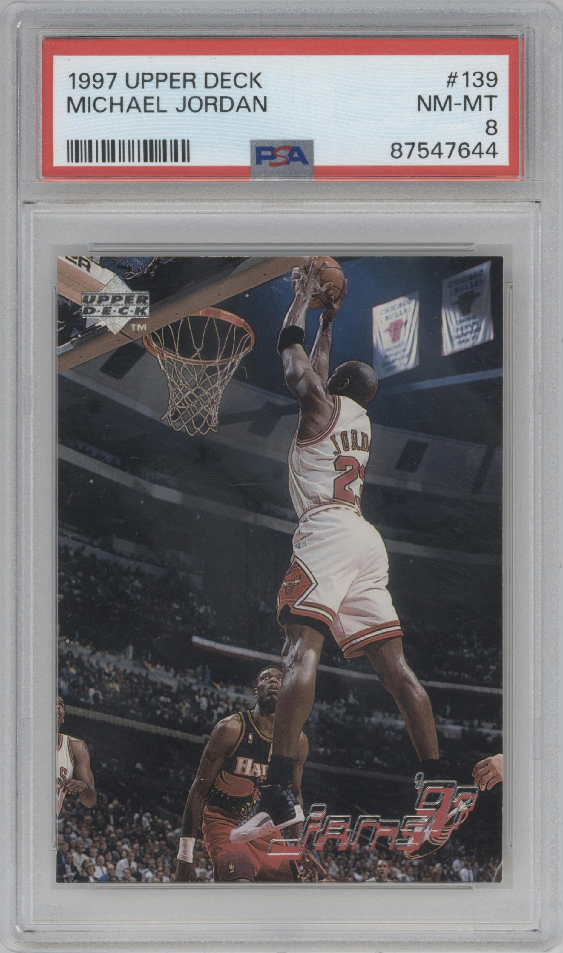 Michael Jordan from the 1997-98 Upper Deck set graded by PSA and given an overall grade of 8.