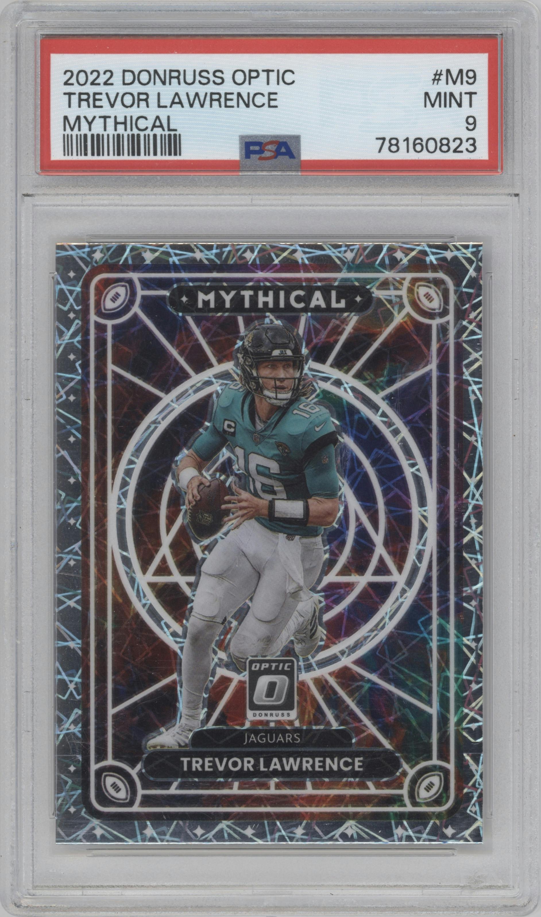 Trevor Lawrence from the 2022 Panini Donruss Optic set graded by PSA and given an overall grade of 9.