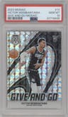 Victor Wembanyama from the 2023-24 Panini Mosaic set featuring a Mosaic parallel graded by PSA and given an overall grade of 10.