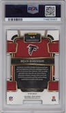 Bijan Robinson from the 2023 Panini Select set featuring a Die-Cut Black and Gold parallel graded by PSA and given an overall grade of 10.