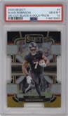 Bijan Robinson from the 2023 Panini Select set featuring a Die-Cut Black and Gold parallel graded by PSA and given an overall grade of 10.