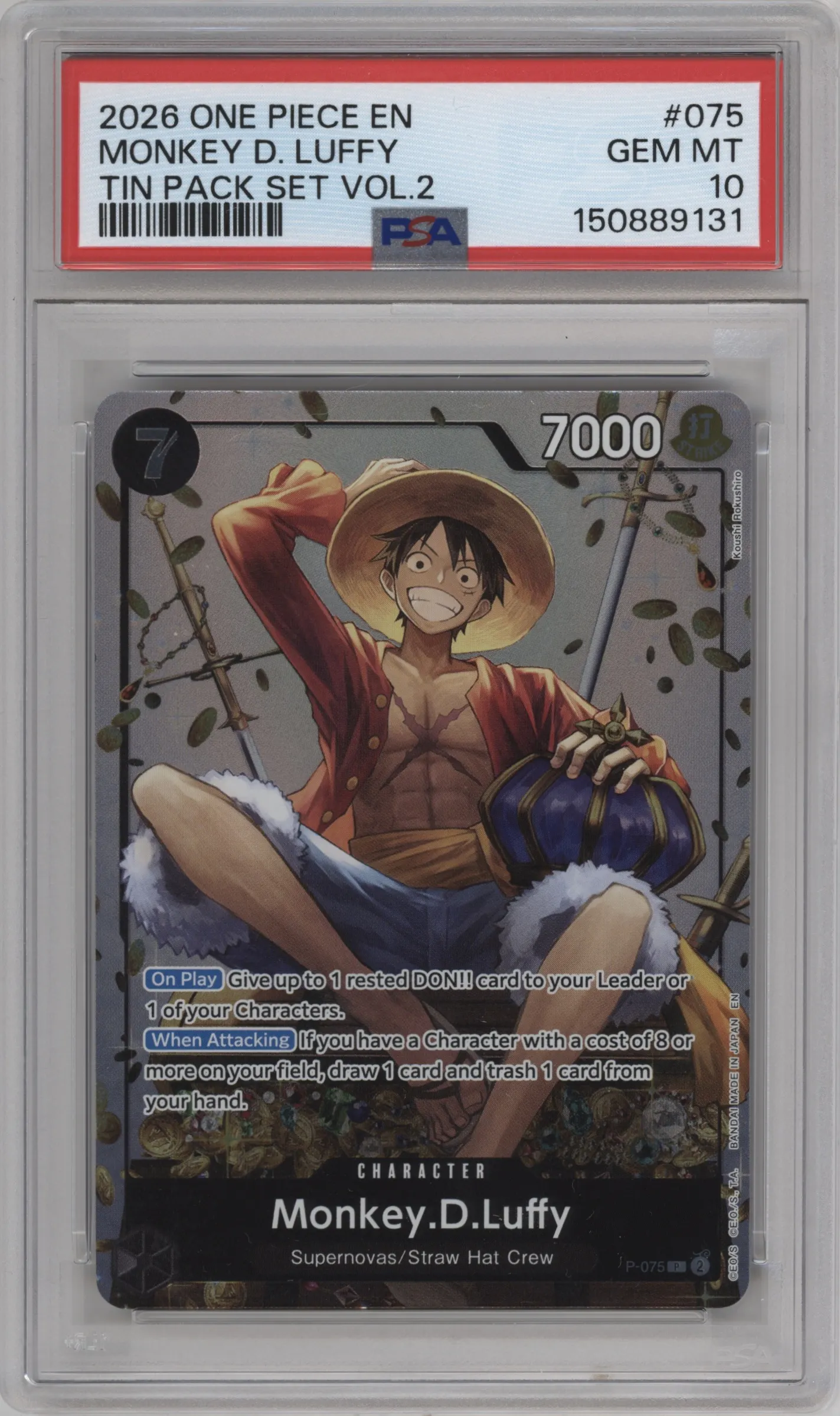 2026 One Piece Tin Pack Set Vol.2 Monkey D.Luffy P #P-075 P PSA 10