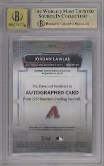 Jordan Lawlar from the 2022 Bowman Sterling set graded by Beckett and given an overall grade of 9.5.