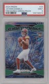 Jayden Daniels from the 2024 Panini Prizm set featuring a Green Prizm parallel graded by PSA and given an overall grade of 9.