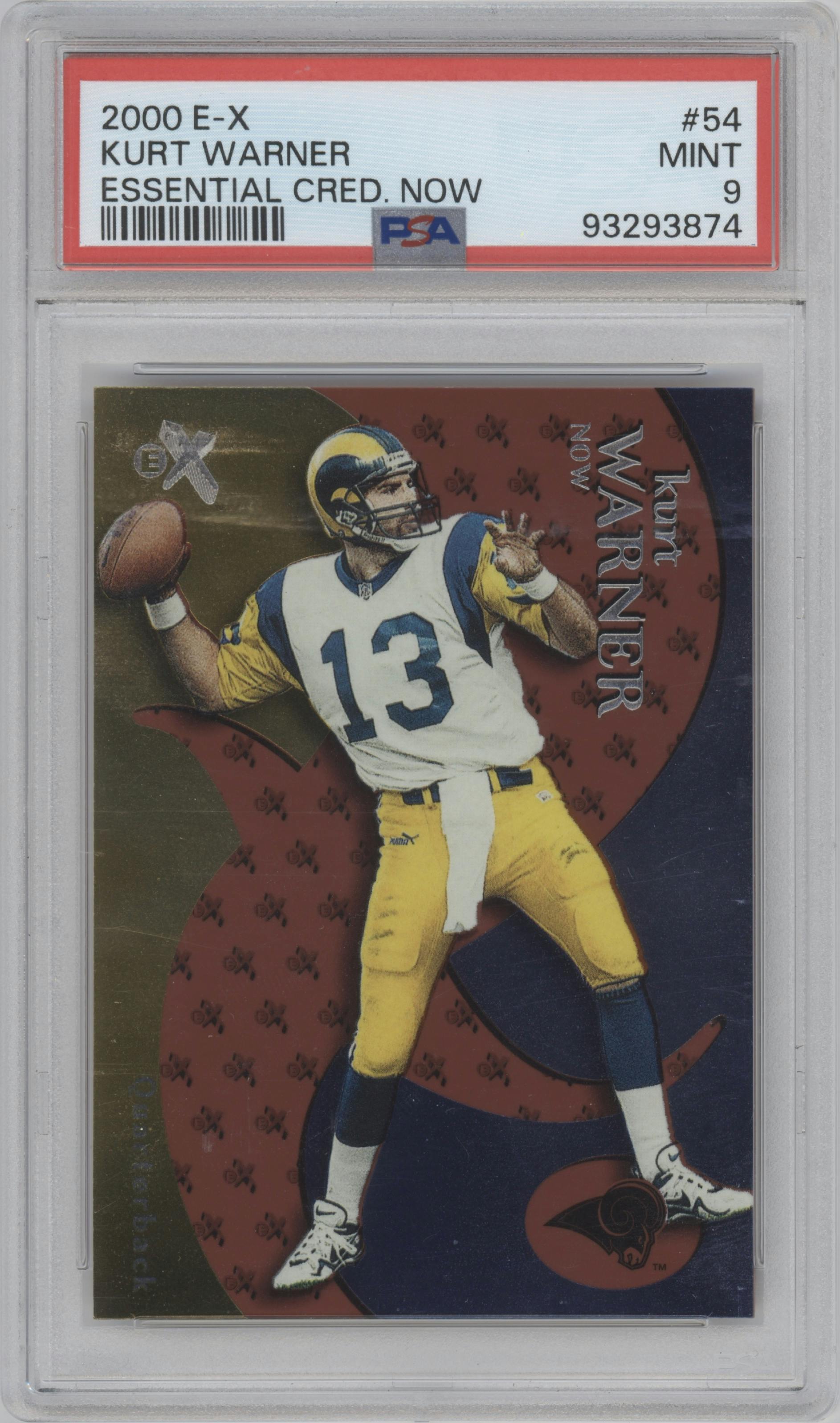 Kurt Warner from the 2000 Fleer E-X set graded by PSA and given an overall grade of 9.