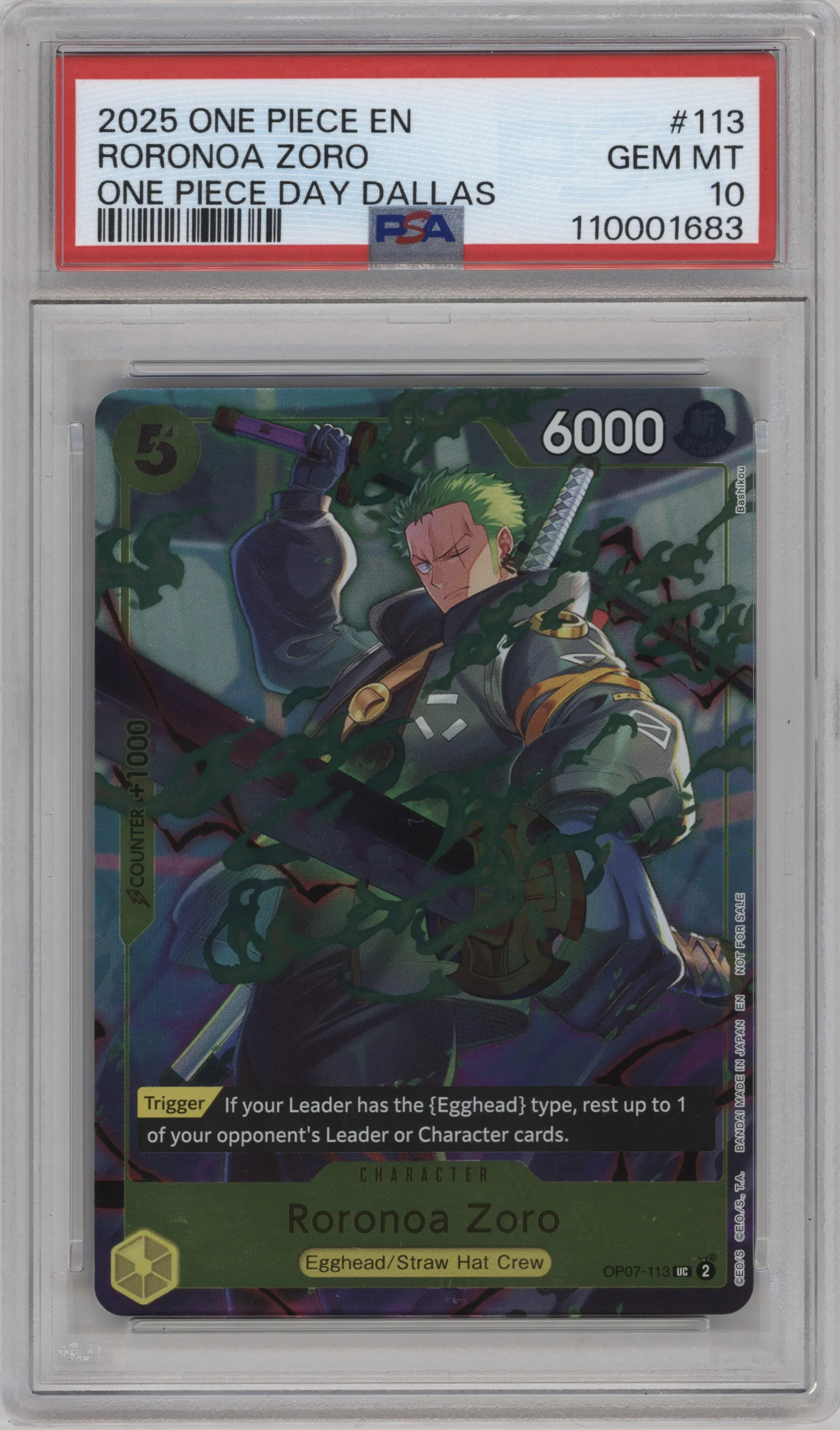 2025 One Piece Roronoa Zoro Day Dallas 2025 UC #OP07-113 UC PSA 10