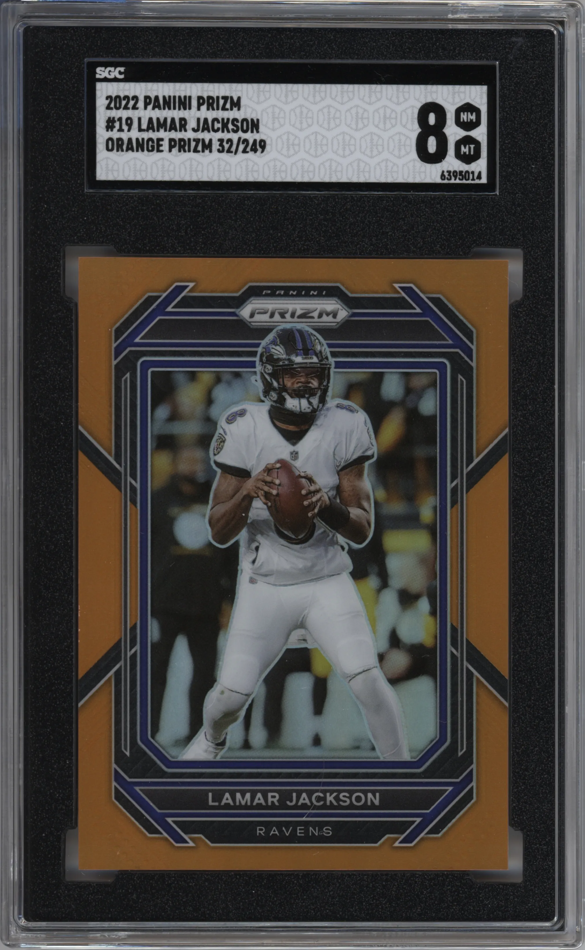 2022 Panini Prizm Lamar Jackson Orange Prizm SGC 8