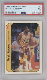Magic Johnson from the 1986-87 Fleer set graded by PSA and given an overall grade of 7.