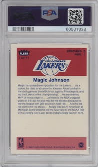 Magic Johnson from the 1986-87 Fleer set graded by PSA and given an overall grade of 7.
