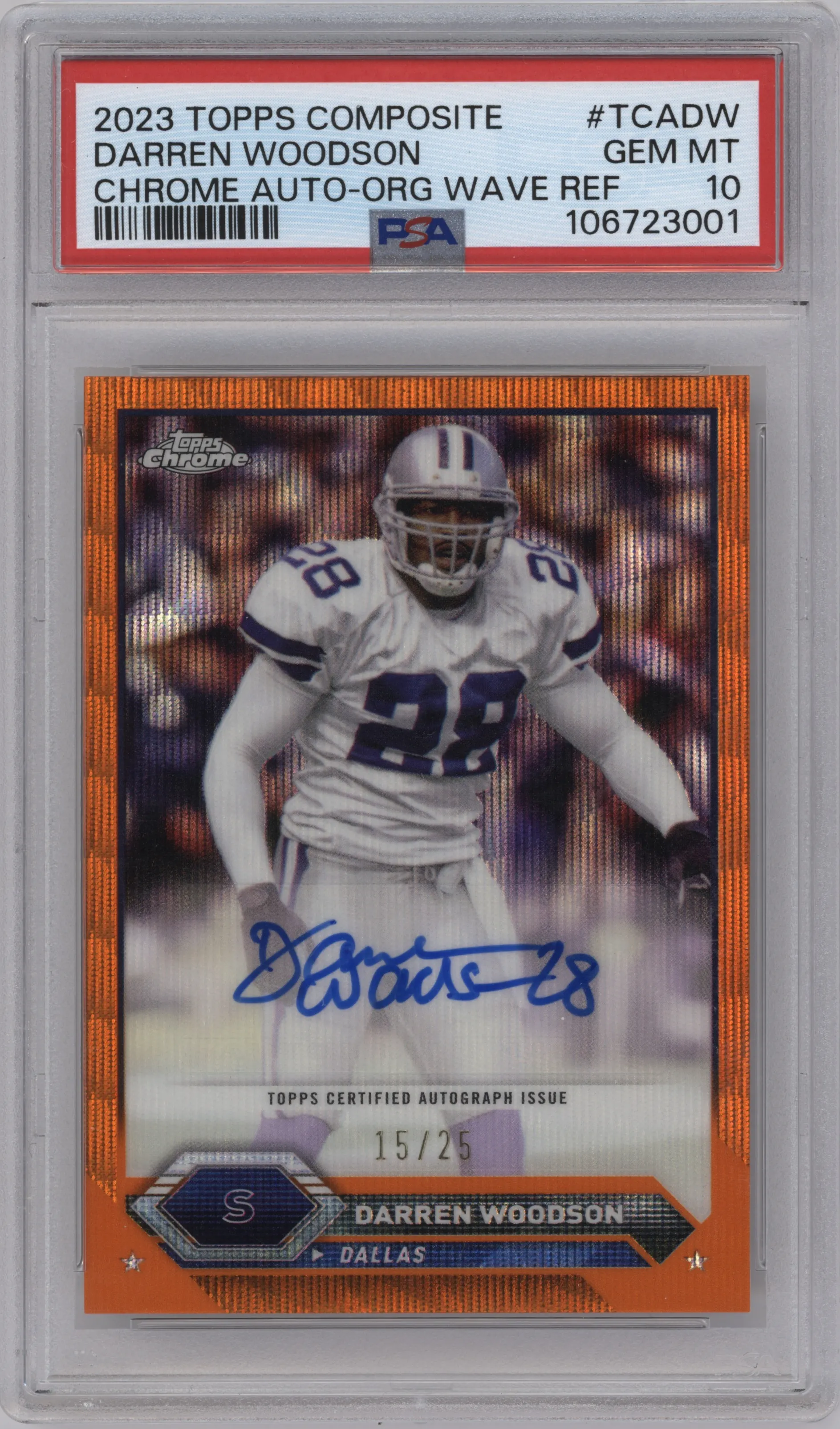 2023 Topps Composite Chr.Auto Darren Woodson Orange Wave Refractor #TCA-DW PSA 10