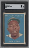 Hank Aaron from the 1961 Topps set graded by SGC and given an overall grade of 5.