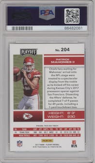 Patrick Mahomes II from the 2017 Panini Playoff set graded by PSA and given an overall grade of 10.