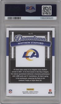 Matthew Stafford from the 2025 Panini Donruss set graded by PSA and given an overall grade of 10.
